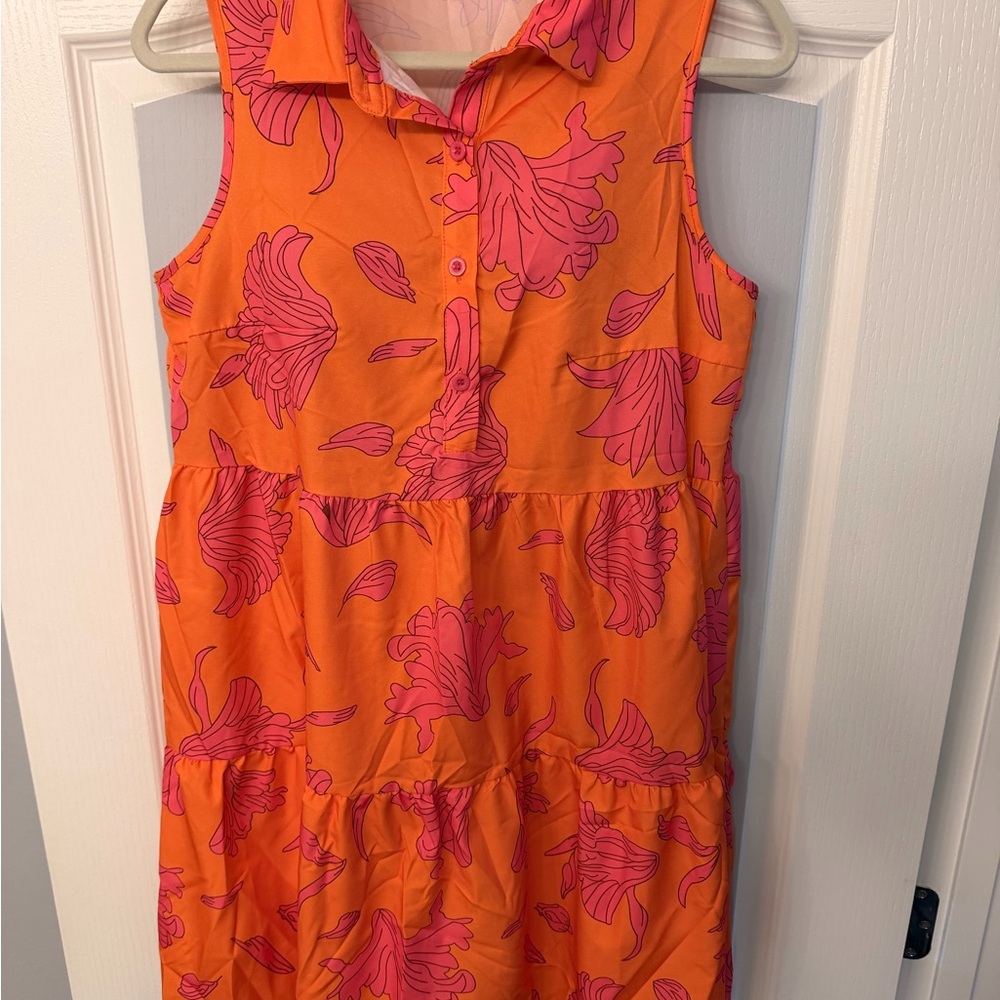 Women's Orange & Pink Floral Sleeveless Button-Down Dress